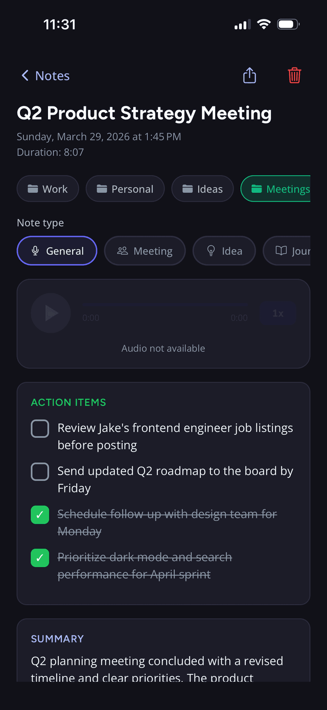 Action Items — SpokenPlan screenshot
