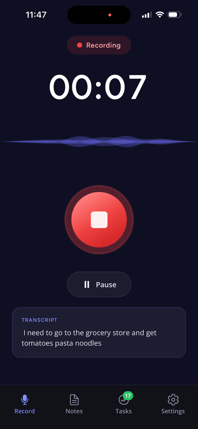 On-Device Transcription — SpokenPlan screenshot