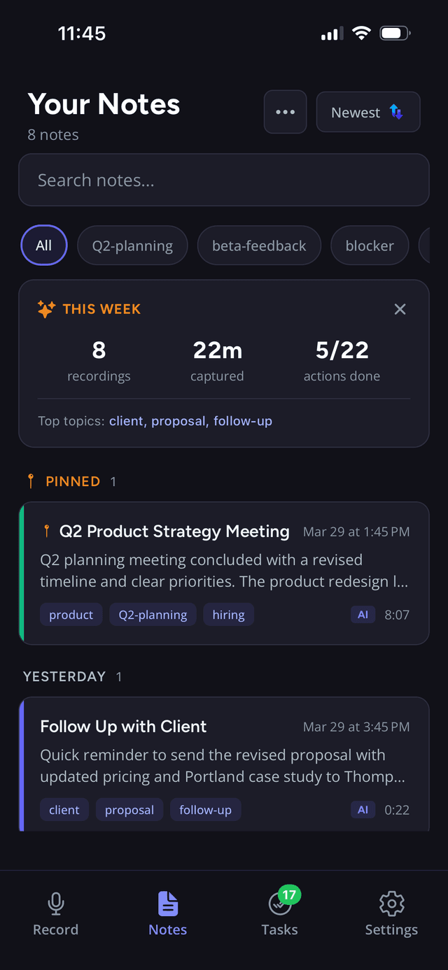 Weekly Insights — SpokenPlan screenshot